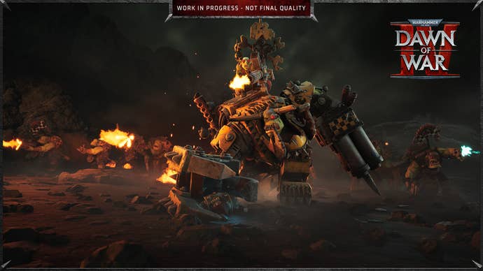 Dawn of War 4 official screenshot showing an Ork boss in combat